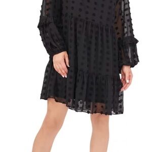 Sheer Black Swiss Dot Ruffle Mini Dress